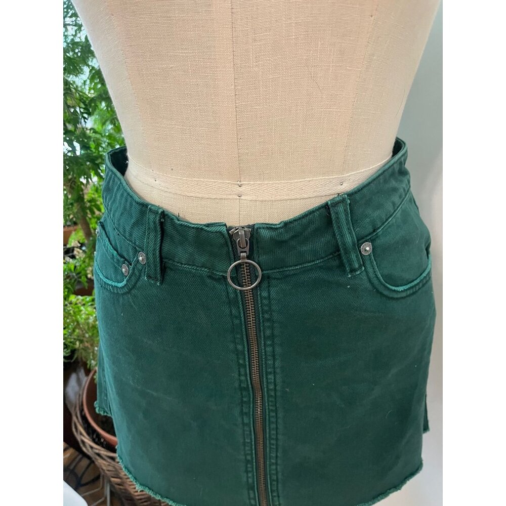 Free People‎ We The Free Cotton Zip Up Women’s Size 26 Green Mini Denim Skirt